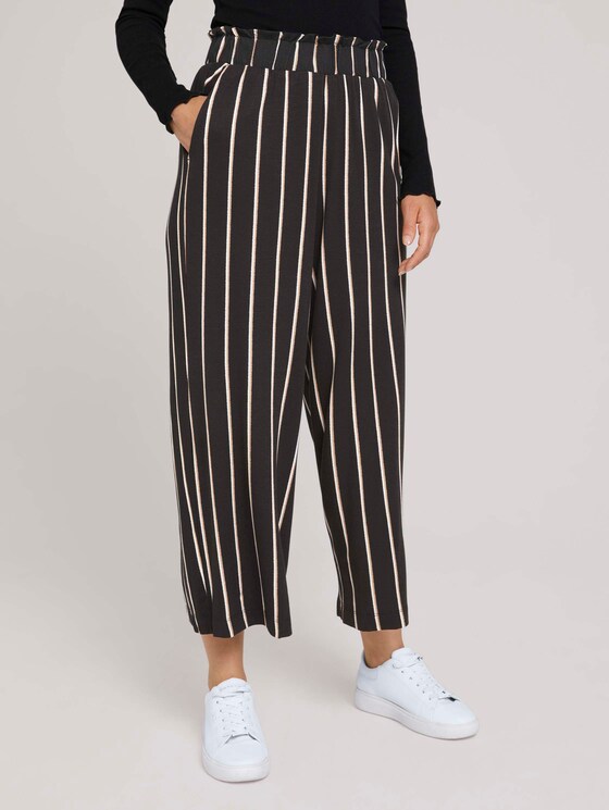 Pleated culotte trousers - Women - black beige vertical stripe Pleated culotte trousers - Women - black beige vertical stripe - 1 - TOM TAILOR Denim