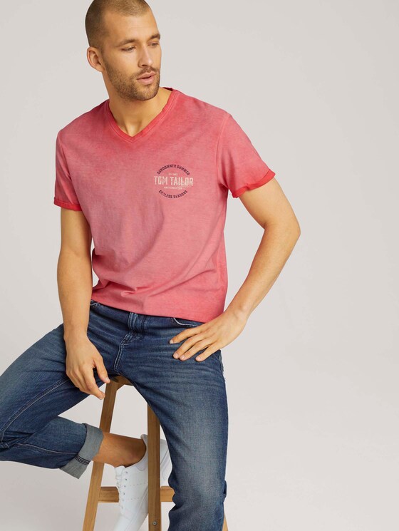 T-shirt in used look met print - Mannen - Plain Red T-shirt in used look met print - Mannen - Plain Red - 5 - TOM TAILOR