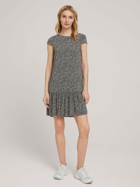 Kurzes Kleid mit Volant - Frauen - khaki white outline leaves Kurzes Kleid mit Volant - Frauen - khaki white outline leaves - 3 - TOM TAILOR