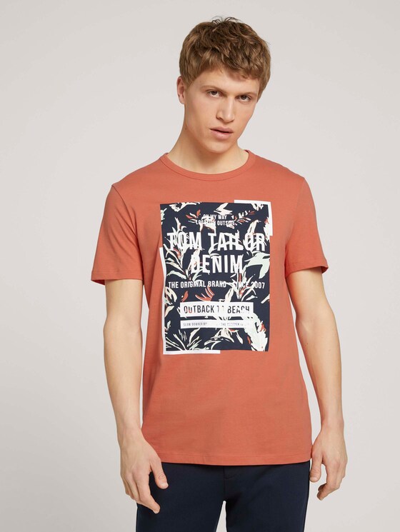 Print T-Shirt mit Bio-Baumwolle - Männer - orange lobster Print T-Shirt mit Bio-Baumwolle - Männer - orange lobster - 1 - TOM TAILOR Denim
