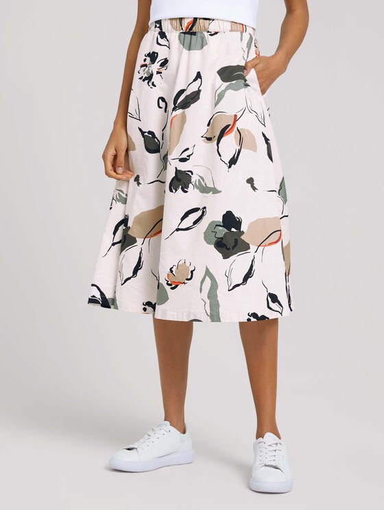 High Waist Midirock mit Bio-Baumwolle - Frauen - floral design High Waist Midirock mit Bio-Baumwolle - Frauen - floral design - 1 - Mine to five