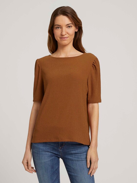 Halbarm Shirt mit Strukturmuster - Frauen - Caramel Brown Halbarm Shirt mit Strukturmuster - Frauen - Caramel Brown - 1 - TOM TAILOR