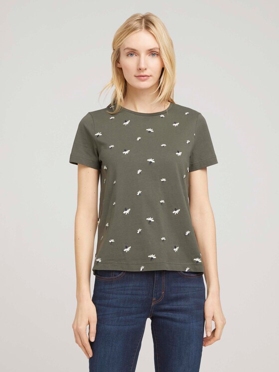 T-Shirt mit Bio-Baumwolle - Frauen - khaki floral embroidery T-Shirt mit Bio-Baumwolle - Frauen - khaki floral embroidery - 1 - TOM TAILOR
