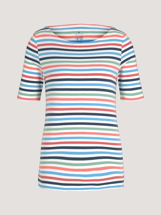 T-shirt gestreift mit Bio-Baumwolle - Frauen - peach blue mulitcolor stripe T-shirt gestreift mit Bio-Baumwolle - Frauen - peach blue mulitcolor stripe - 7 - TOM TAILOR