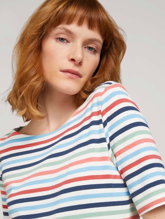 T-shirt gestreift mit Bio-Baumwolle - Frauen - peach blue mulitcolor stripe T-shirt gestreift mit Bio-Baumwolle - Frauen - peach blue mulitcolor stripe - 9 - TOM TAILOR