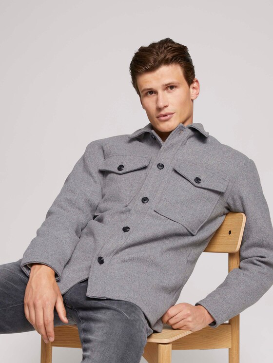Regular fit shirt jacket with chest pockets - Men - cosy grey melange - 5 - TOM TAILOR Denim