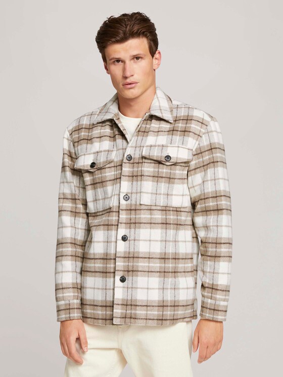 checked shirt jacket - Men - off white beige big cosy check checked shirt jacket - Men - off white beige big cosy check - 1 - TOM TAILOR Denim