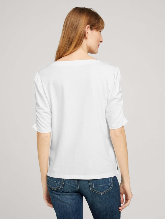 T-Shirt mit gerafften Ärmeln - Frauen - Whisper White T-Shirt mit gerafften Ärmeln - Frauen - Whisper White - 2 - TOM TAILOR