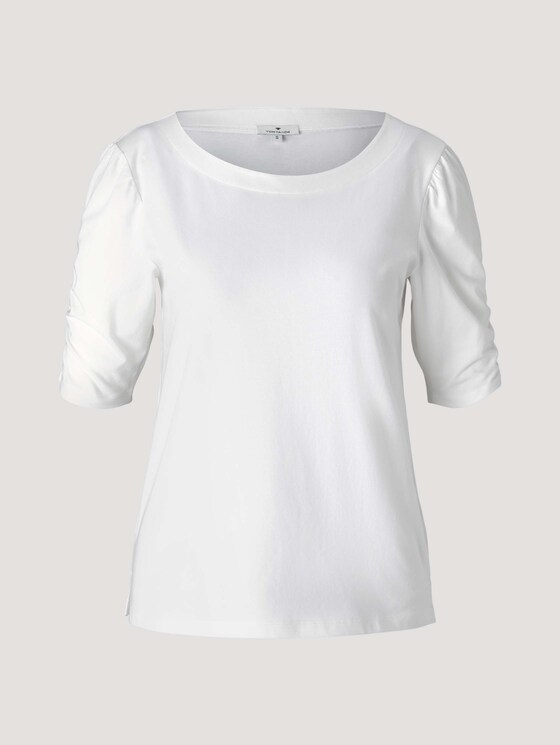 T-Shirt mit gerafften Ärmeln - Frauen - Whisper White T-Shirt mit gerafften Ärmeln - Frauen - Whisper White - 7 - TOM TAILOR