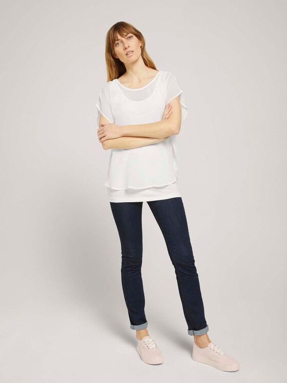 Shirt mit Chiffon - Frauen - Whisper White Shirt mit Chiffon - Frauen - Whisper White - 3 - TOM TAILOR