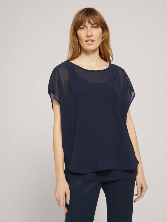 Shirt mit Chiffon - Frauen - Sky Captain Blue Shirt mit Chiffon - Frauen - Sky Captain Blue - 1 - TOM TAILOR