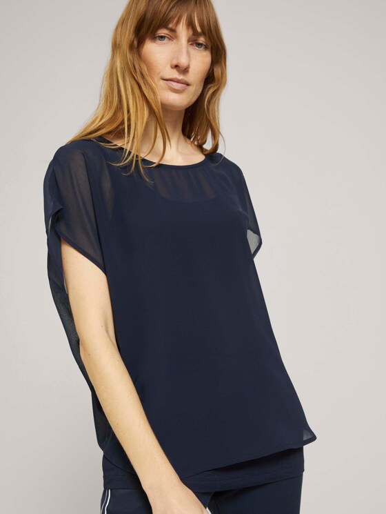 Shirt mit Chiffon - Frauen - Sky Captain Blue Shirt mit Chiffon - Frauen - Sky Captain Blue - 5 - TOM TAILOR