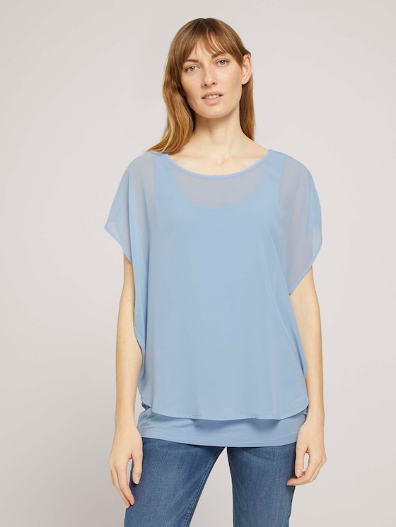 Shirt mit Chiffon - Frauen - stonington blue Shirt mit Chiffon - Frauen - stonington blue - 1 - TOM TAILOR