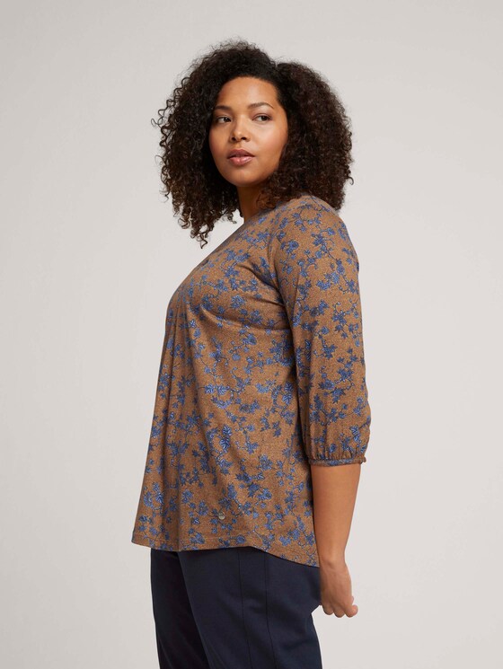 Curvy - V-neck blouse - Women - brown blue floral design Curvy - V-neck blouse - Women - brown blue floral design - 5 - My True Me