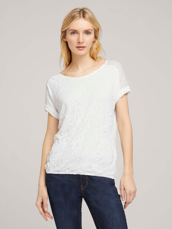 T-Shirt mit Spitze in Knitteroptik - Frauen - Whisper White T-Shirt mit Spitze in Knitteroptik - Frauen - Whisper White - 1 - TOM TAILOR