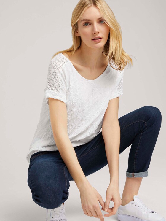 T-Shirt mit Spitze in Knitteroptik - Frauen - Whisper White T-Shirt mit Spitze in Knitteroptik - Frauen - Whisper White - 5 - TOM TAILOR