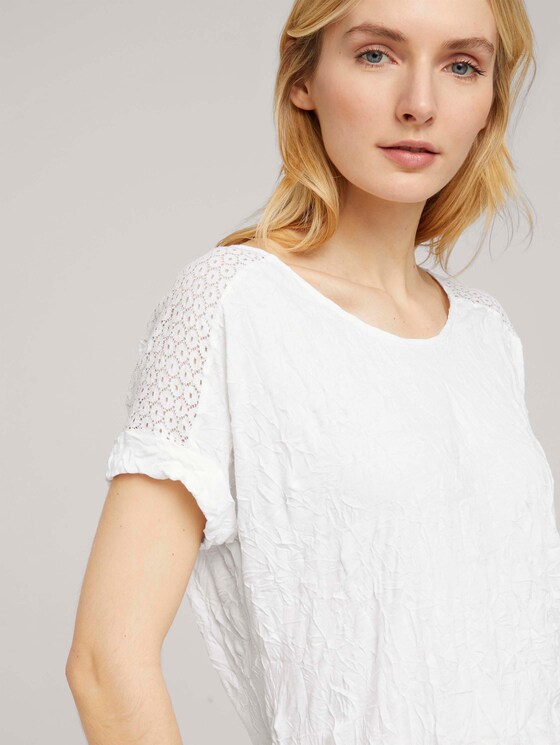 T-Shirt mit Spitze in Knitteroptik - Frauen - Whisper White T-Shirt mit Spitze in Knitteroptik - Frauen - Whisper White - 9 - TOM TAILOR
