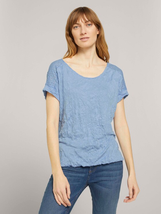 T-Shirt mit Spitze in Knitteroptik - Frauen - stonington blue T-Shirt mit Spitze in Knitteroptik - Frauen - stonington blue - 1 - TOM TAILOR