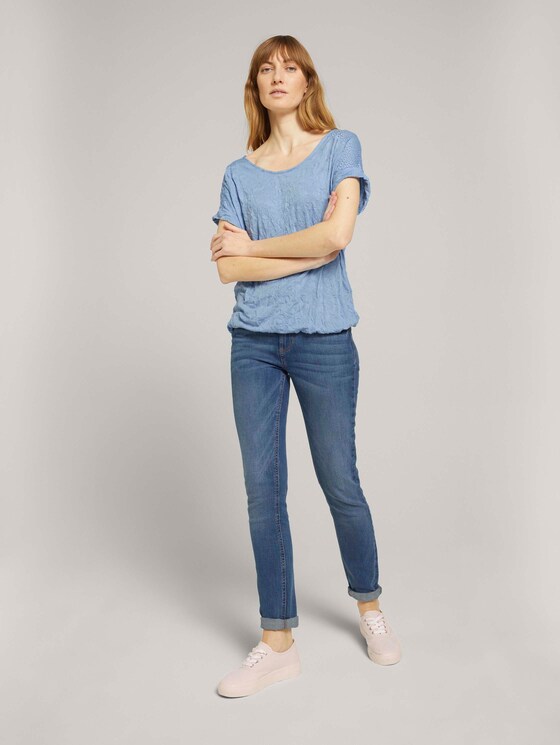 T-Shirt mit Spitze in Knitteroptik - Frauen - stonington blue T-Shirt mit Spitze in Knitteroptik - Frauen - stonington blue - 3 - TOM TAILOR