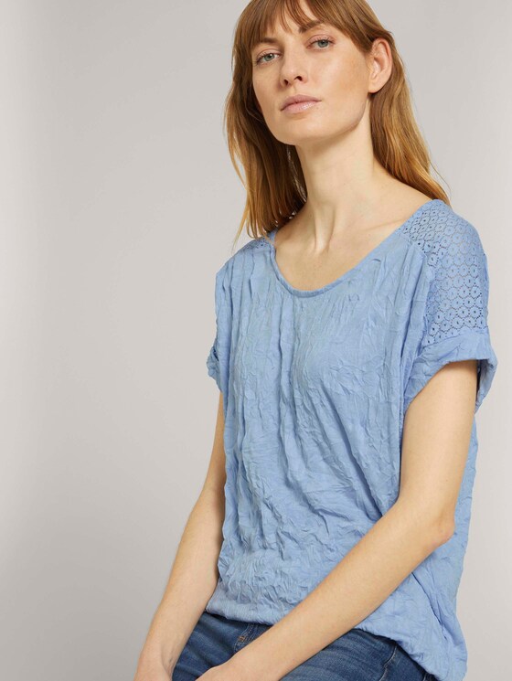 T-Shirt mit Spitze in Knitteroptik - Frauen - stonington blue T-Shirt mit Spitze in Knitteroptik - Frauen - stonington blue - 5 - TOM TAILOR