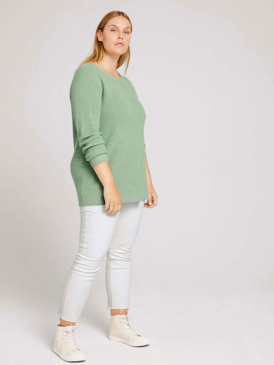Curvy - gebreide trui van biologisch katoen - Vrouwen - light mint green melange Curvy - gebreide trui van biologisch katoen - Vrouwen - light mint green melange - 3 - My True Me