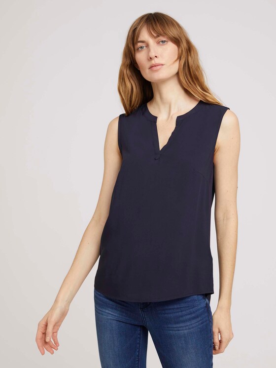 Ärmellose Bluse mit LENZING™ ECOVERO™ - Frauen - Sky Captain Blue Ärmellose Bluse mit LENZING™ ECOVERO™ - Frauen - Sky Captain Blue - 1 - TOM TAILOR