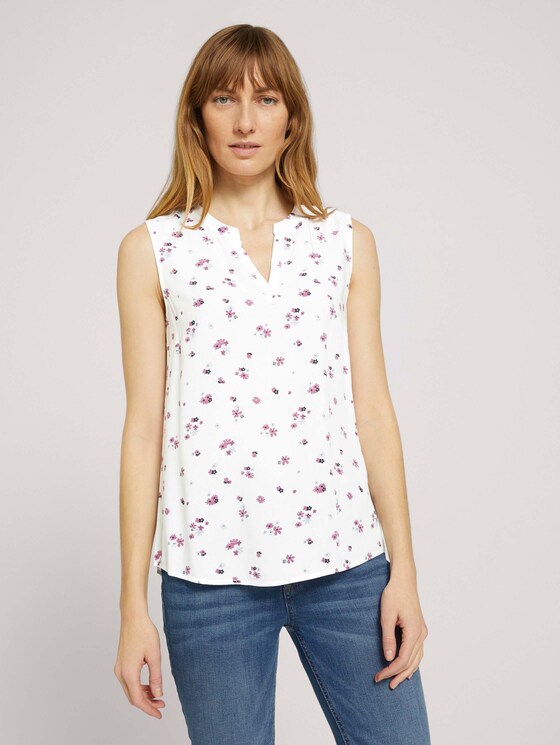 Ärmellose Bluse mit LENZING™ ECOVERO™ - Frauen - offwhite berry floral design Ärmellose Bluse mit LENZING™ ECOVERO™ - Frauen - offwhite berry floral design - 1 - TOM TAILOR