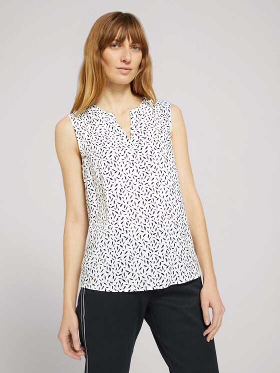 Ärmellose Bluse mit LENZING™ ECOVERO™ - Frauen - offwhite feather design Ärmellose Bluse mit LENZING™ ECOVERO™ - Frauen - offwhite feather design - 1 - TOM TAILOR