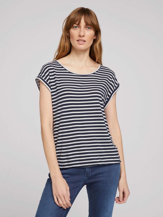 Elastisches T-Shirt mit Print - Frauen - navy stripe Elastisches T-Shirt mit Print - Frauen - navy stripe - 1 - TOM TAILOR