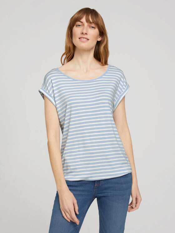 Elastisches T-Shirt mit Print - Frauen - blue offwhite stripe Elastisches T-Shirt mit Print - Frauen - blue offwhite stripe - 1 - TOM TAILOR