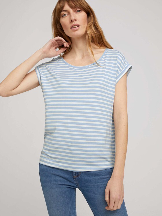 Elastisches T-Shirt mit Print - Frauen - blue offwhite stripe Elastisches T-Shirt mit Print - Frauen - blue offwhite stripe - 5 - TOM TAILOR
