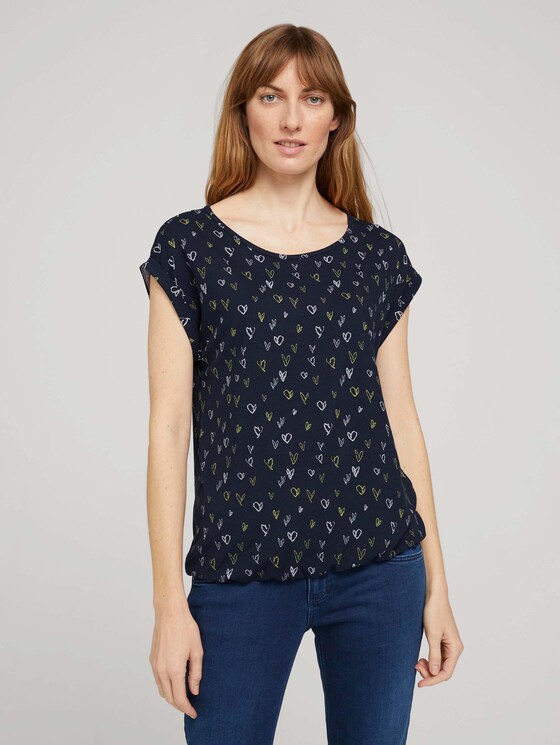 Elastisches T-Shirt mit Print - Frauen - navy scribbled hearts design Elastisches T-Shirt mit Print - Frauen - navy scribbled hearts design - 1 - TOM TAILOR