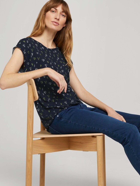 Elastisches T-Shirt mit Print - Frauen - navy scribbled hearts design Elastisches T-Shirt mit Print - Frauen - navy scribbled hearts design - 5 - TOM TAILOR