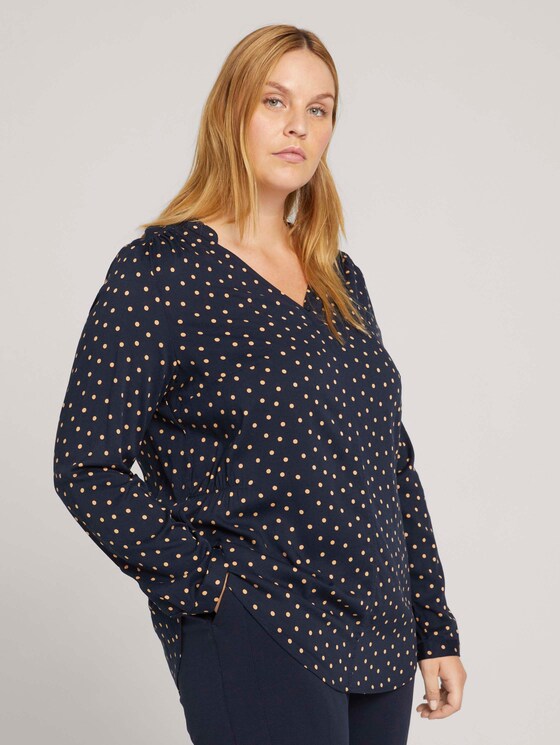 Curvy - Blouse met aangerimpelde taille - Vrouwen - navy brown dot Curvy - Blouse met aangerimpelde taille - Vrouwen - navy brown dot - 1 - My True Me