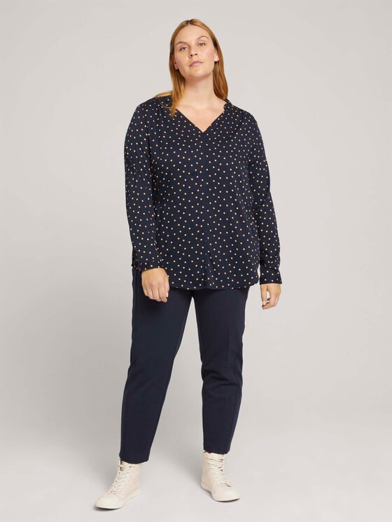 Curvy - Blouse met aangerimpelde taille - Vrouwen - navy brown dot Curvy - Blouse met aangerimpelde taille - Vrouwen - navy brown dot - 3 - My True Me