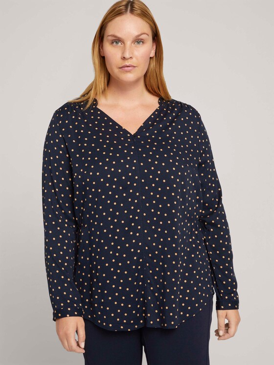 Curvy - Blouse met aangerimpelde taille - Vrouwen - navy brown dot Curvy - Blouse met aangerimpelde taille - Vrouwen - navy brown dot - 5 - My True Me