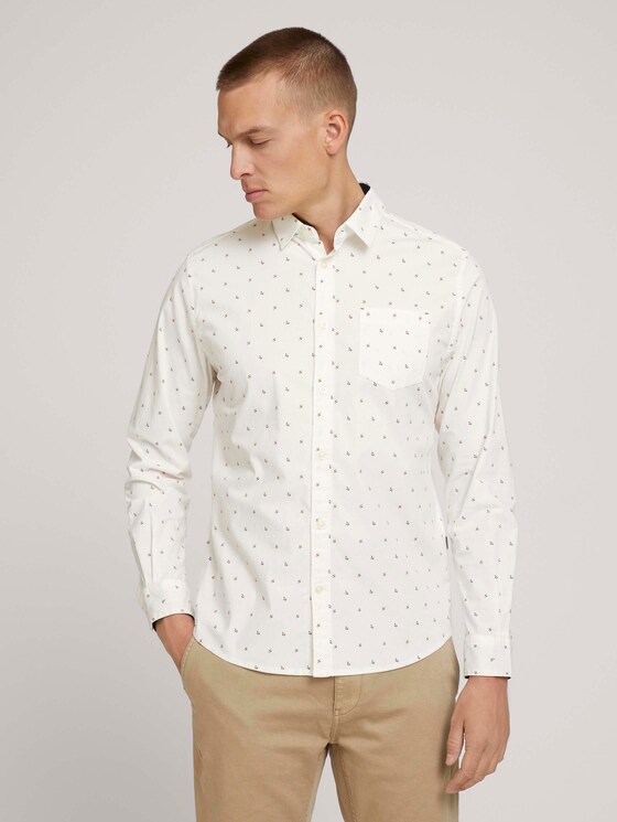 Patterned stretch shirt - Men - off white scattered design Patterned stretch shirt - Men - off white scattered design - 1 - TOM TAILOR