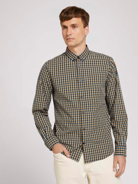 Checked shirt - Men - blue yellow navy small check Checked shirt - Men - blue yellow navy small check - 1 - TOM TAILOR