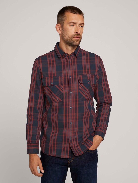 kariertes Hemd aus Bio-Baumwolle - Männer - navy red check on bedford kariertes Hemd aus Bio-Baumwolle - Männer - navy red check on bedford - 1 - TOM TAILOR