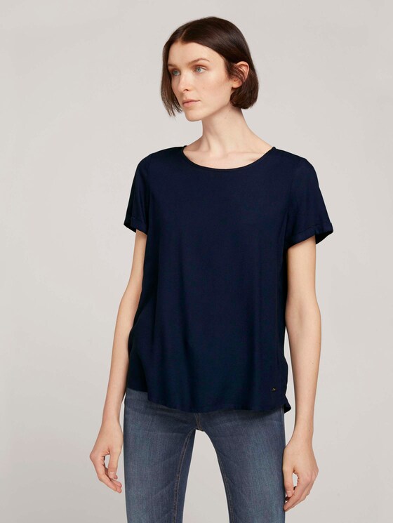 Kurzarmbluse mit Reißverschluss - Frauen - Sky Captain Blue Kurzarmbluse mit Reißverschluss - Frauen - Sky Captain Blue - 1 - TOM TAILOR Denim