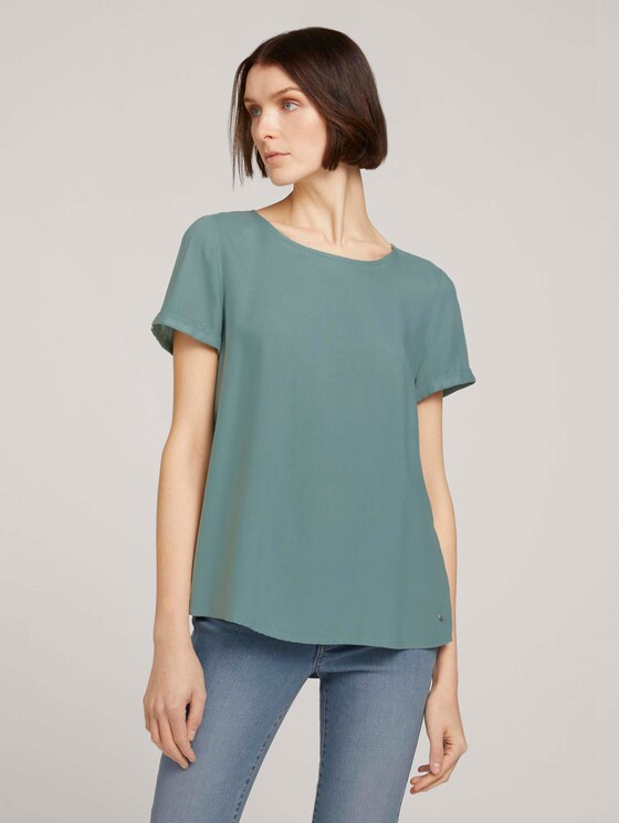 Kurzarmbluse mit Reißverschluss - Frauen - Mineral Stone Blue Kurzarmbluse mit Reißverschluss - Frauen - Mineral Stone Blue - 1 - TOM TAILOR Denim