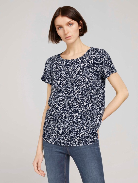 Kurzarmbluse mit Reißverschluss - Frauen - blue flower print Kurzarmbluse mit Reißverschluss - Frauen - blue flower print - 1 - TOM TAILOR Denim