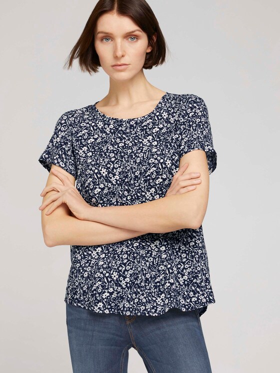 Kurzarmbluse mit Reißverschluss - Frauen - blue flower print Kurzarmbluse mit Reißverschluss - Frauen - blue flower print - 5 - TOM TAILOR Denim