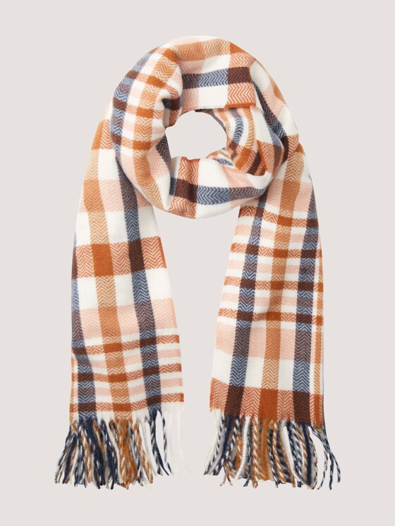 Fringed scarf with recycled polyester - Women - herringbone check camel rose Fringed scarf with recycled polyester - Women - herringbone check camel rose - 7 - TOM TAILOR Denim
