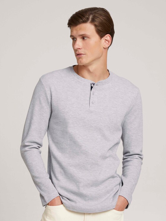 shirt met lange mouwen en henleykraag - Mannen - Light Stone Grey Melange shirt met lange mouwen en henleykraag - Mannen - Light Stone Grey Melange - 1 - TOM TAILOR Denim
