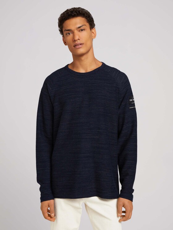 textured long-sleeved shirt - Men - Sky Captain Blue Non-Solid textured long-sleeved shirt - Men - Sky Captain Blue Non-Solid - 1 - TOM TAILOR Denim