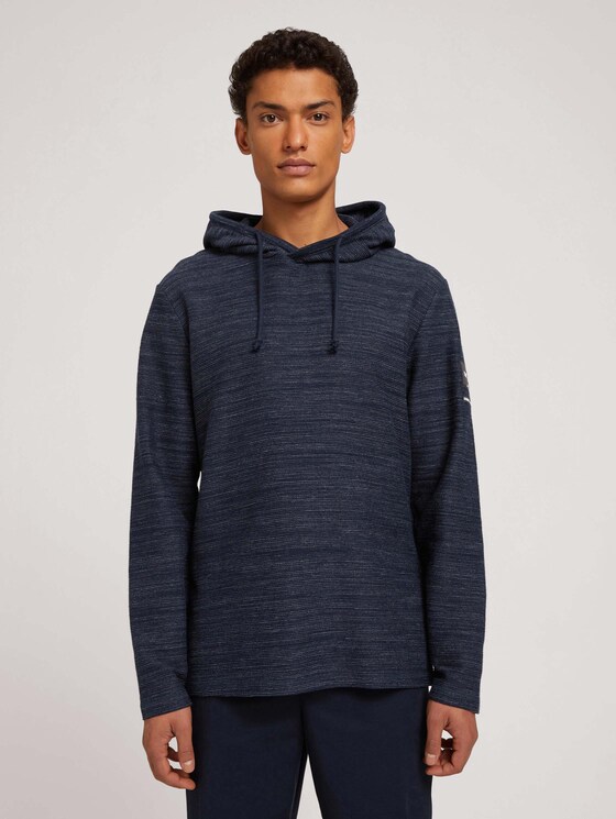 textured hoodie - Men - Sky Captain Blue Non-Solid textured hoodie - Men - Sky Captain Blue Non-Solid - 1 - TOM TAILOR Denim