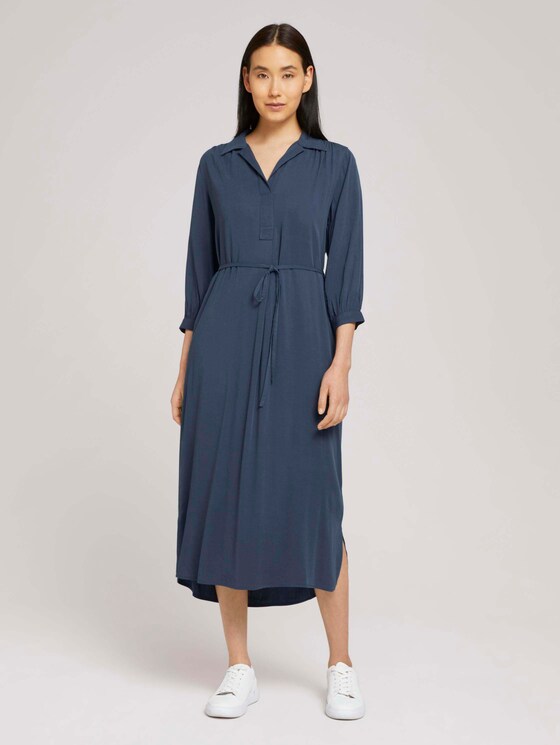 Midi Blusenkleid mit Lyocell - Frauen - Dark Denim Blue Midi Blusenkleid mit Lyocell - Frauen - Dark Denim Blue - 1 - TOM TAILOR