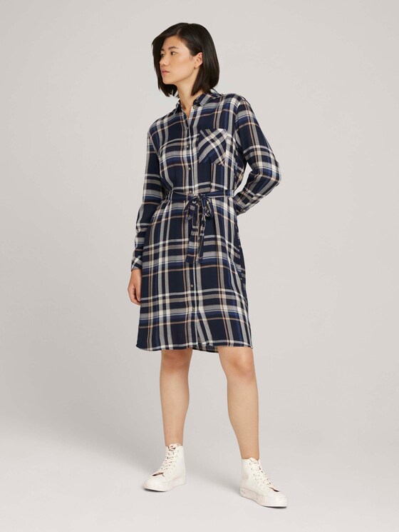 Kariertes Midi Blusenkleid - Frauen - navy blue beige check Kariertes Midi Blusenkleid - Frauen - navy blue beige check - 3 - TOM TAILOR