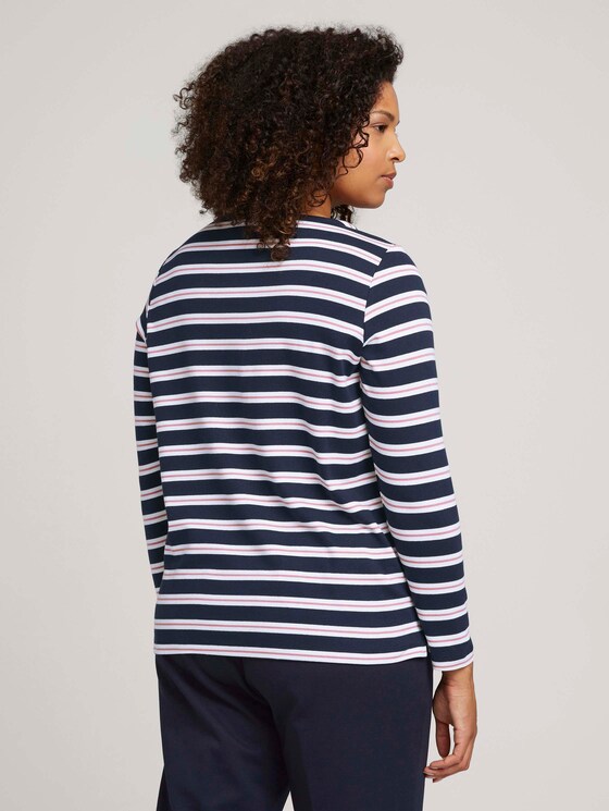 Gestreept shirt met lange mouwen van biologisch katoen - Vrouwen - navy white rose stripe Gestreept shirt met lange mouwen van biologisch katoen - Vrouwen - navy white rose stripe - 2 - My True Me